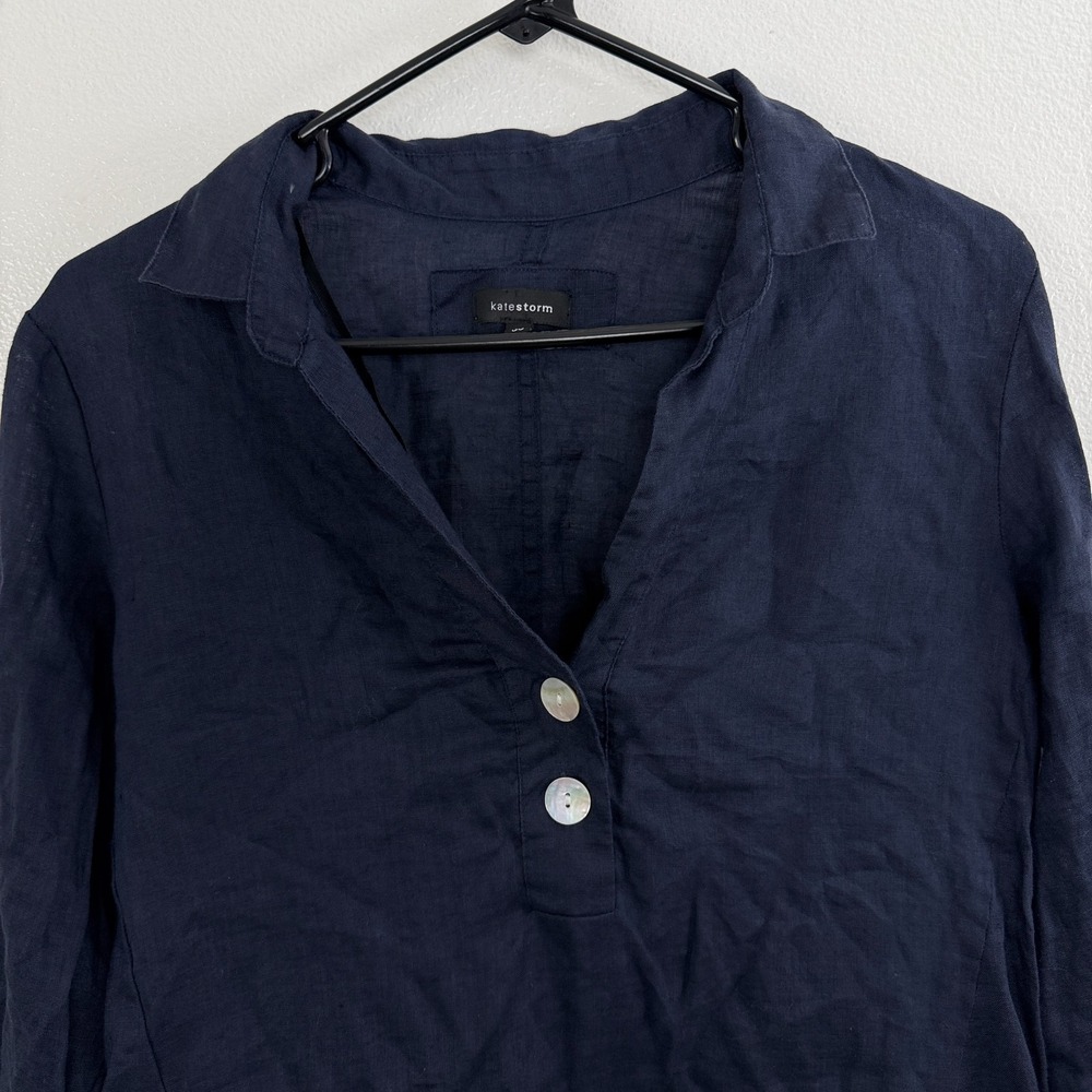 Katestorm Linen Top Womens Size 36 Blue Shirt Shell Button Up Resort Travel 3/4 - Picture 2 of 10